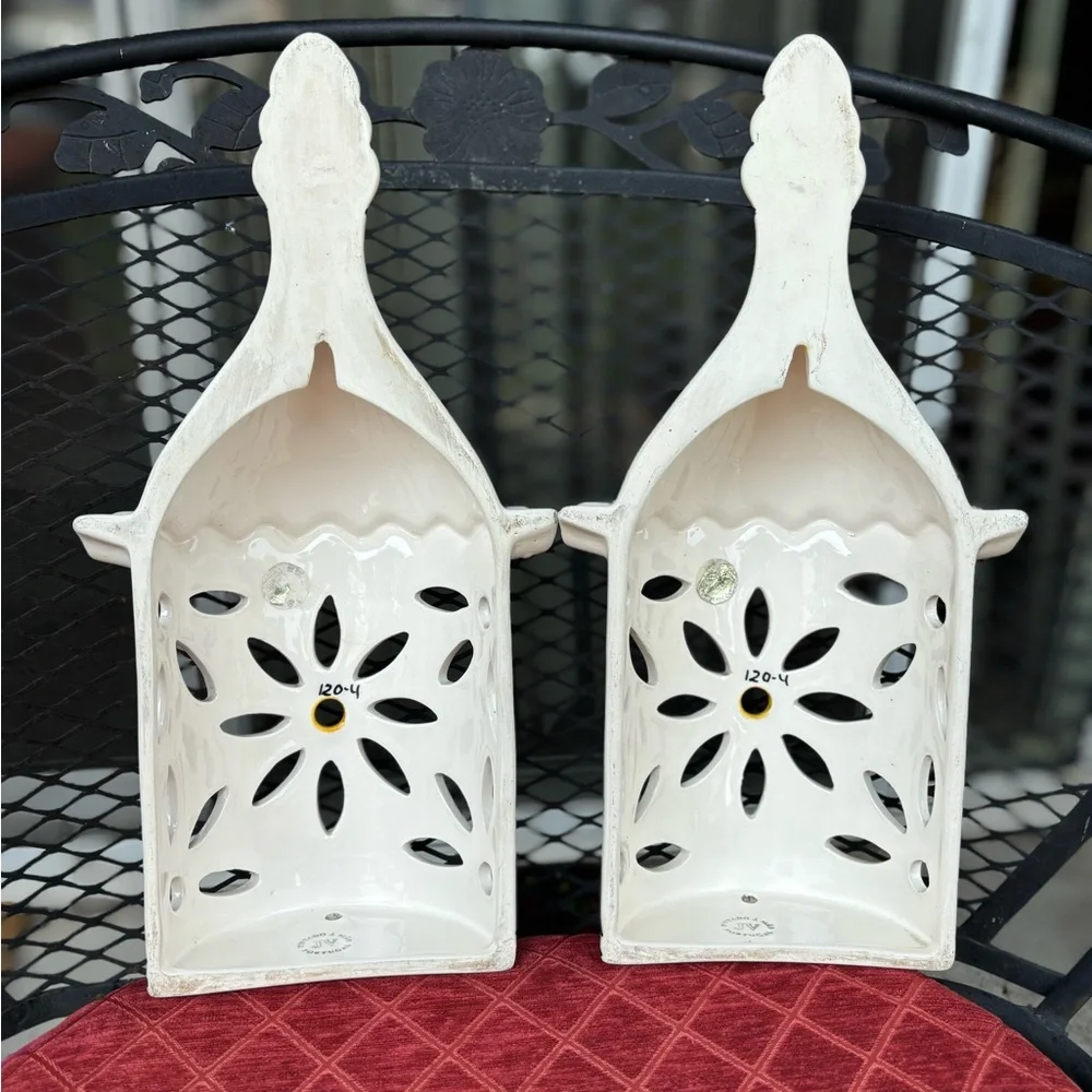 Rare and Unique Floral Ceramic candle sconces, set of 2 from Portugal